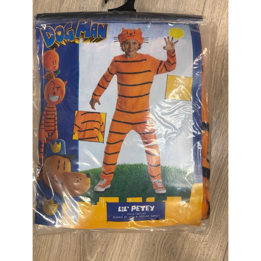 Disguise Dog Man Lil Petey Child Costume Orange Striped Cat Size M 7-8 Halloween